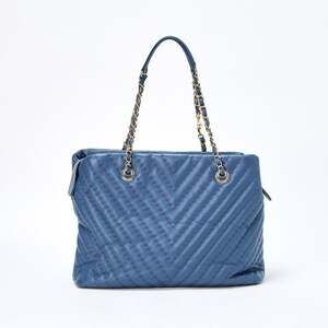 Chanel V Stitch 2012 Tote Bag Blue Champagne Gold